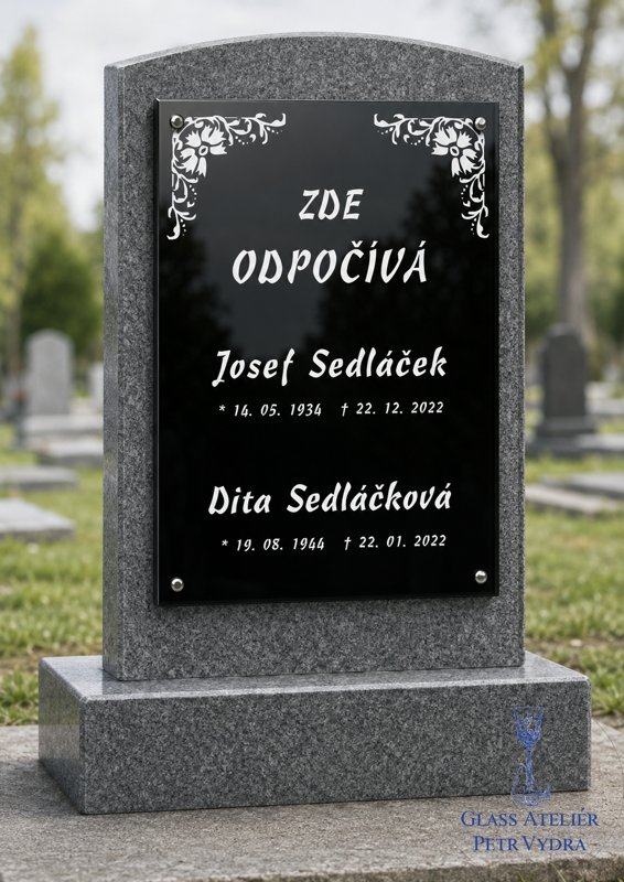 V31. Černá náhrobní skleněná deska s okrajem 