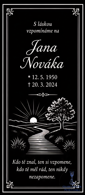 v-53.-cerna-nahrobni-sklenena-deska-s-obrazkem-cesty--stromu--napisem-a-rameckem