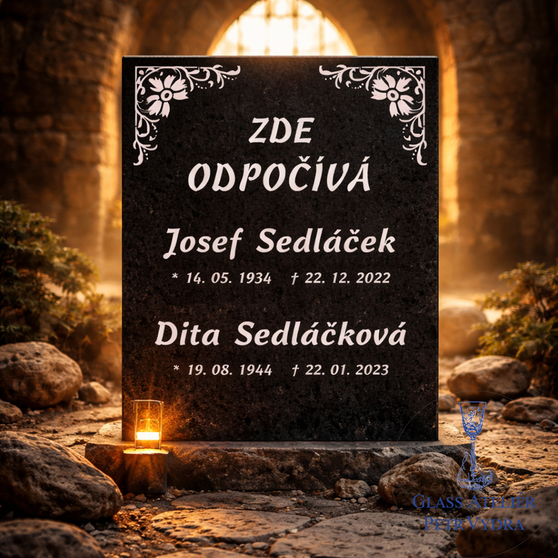 V31. Černá náhrobní skleněná deska s okrajem 