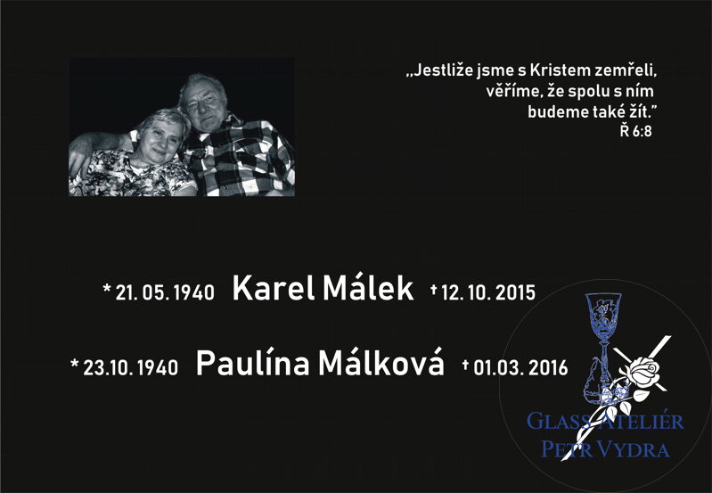 V21. Černá náhrobní skleněná deska s portrétem, nápisem a křížkem 