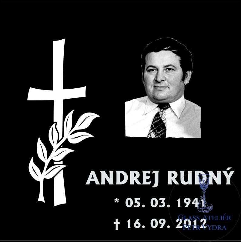  Vzor 3 Černá náhrobní skleněná deska s portrétem do kolumbária 40x40 cm