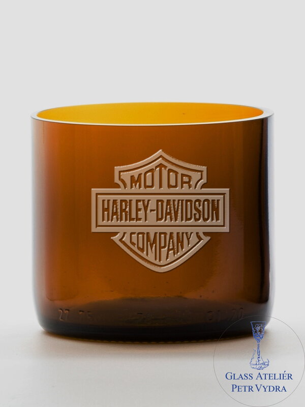 2 Stück Öko-Gläser (aus einer Champagnerflasche) klein braun (7 cm, 6,5 cm) Harley Davidson