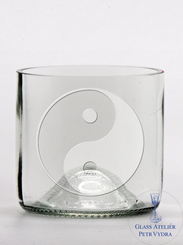 2ks Eko poháre (z fľaše od vína) mini číra (7 cm, 7,5 cm) Jing Jang