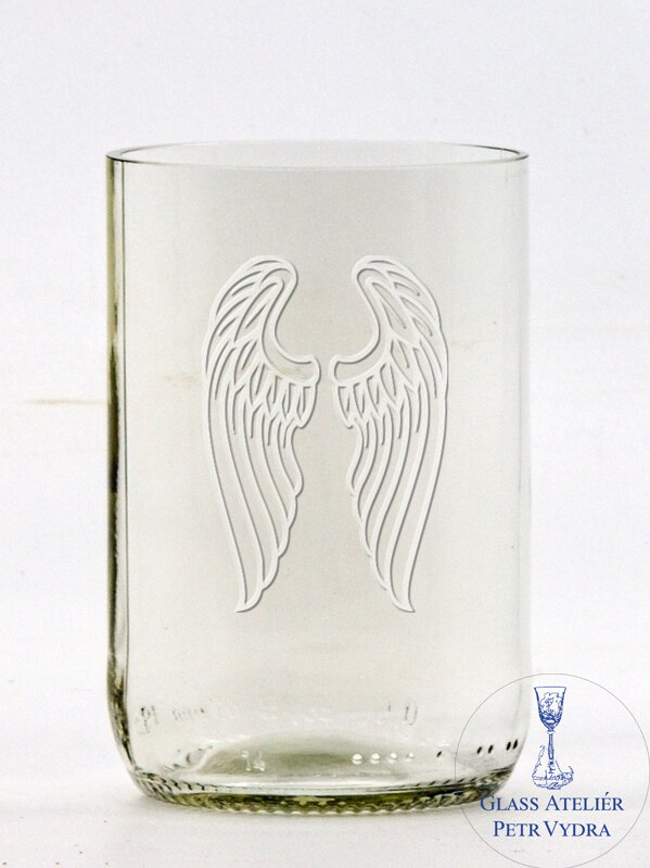 2 Stk. Öko-Gläser (aus einer Bierflasche) mittel klar (10 cm, 6,5 cm) Engelsflügel