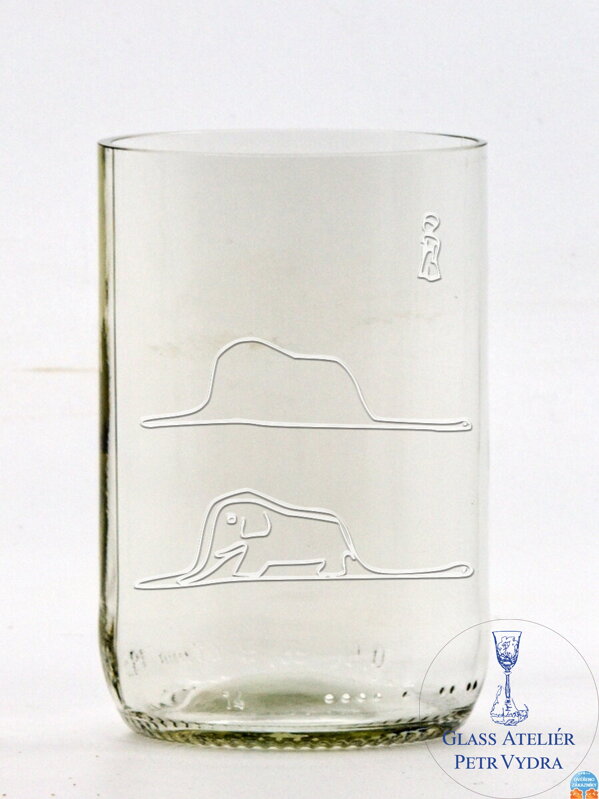 2 Stück Öko-Gläser (aus einer Bierflasche) mittelklar (10 cm, 6,5 cm) Der kleine Prinz und die Boa constrictor