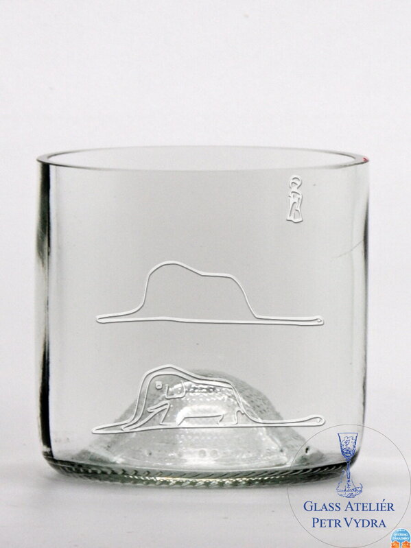 2 Stück Öko-Gläser (aus einer Weinflasche) Mini klar (7 cm, 7,5 cm) Der kleine Prinz und die Boa constrictor