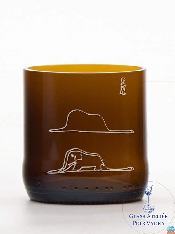 2 Stück Öko-Gläser (aus einer Bierflasche) klein braun (7 cm, 6,5 cm) Der kleine Prinz und die Boa constrictor