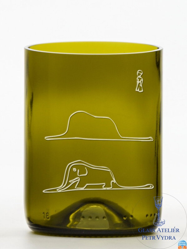 2 Stück Öko-Gläser (aus einer Weinflasche) kleine Olive (10 cm, 7,5 cm) Der kleine Prinz und die Boa constrictor