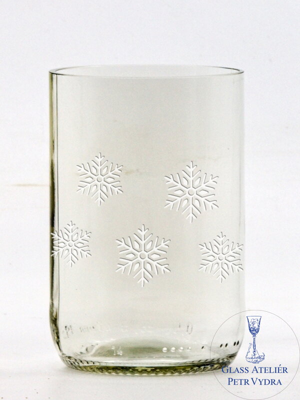 2ks Eko sklenice (z lahve od piva)  čirá (10 cm, 6,5 cm) Vločky