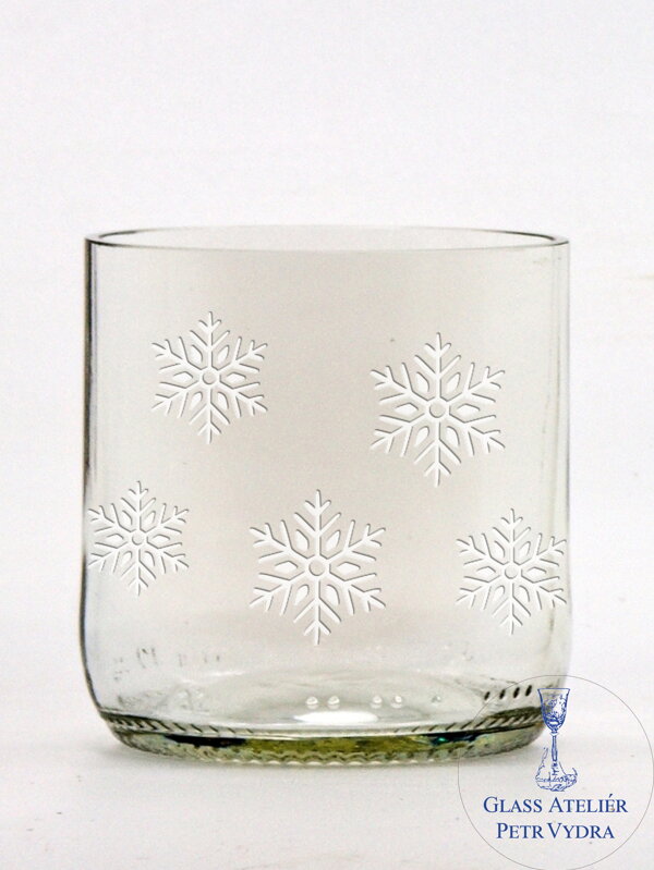 2ks Eko sklenice (z lahve od piva)  čirá (7 cm, 6,5 cm) Vločky