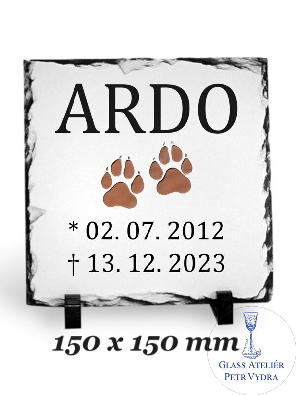 Žulový foto kámen čtverec - packy a nápis Žulový foto kámen čtverec - packy a nápis