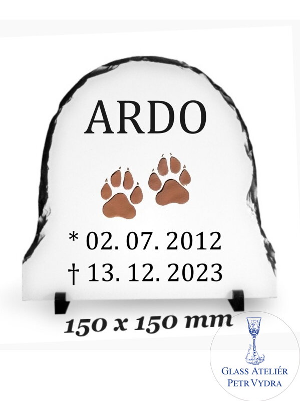 Žulový foto kámen oblouk - packy a nápis