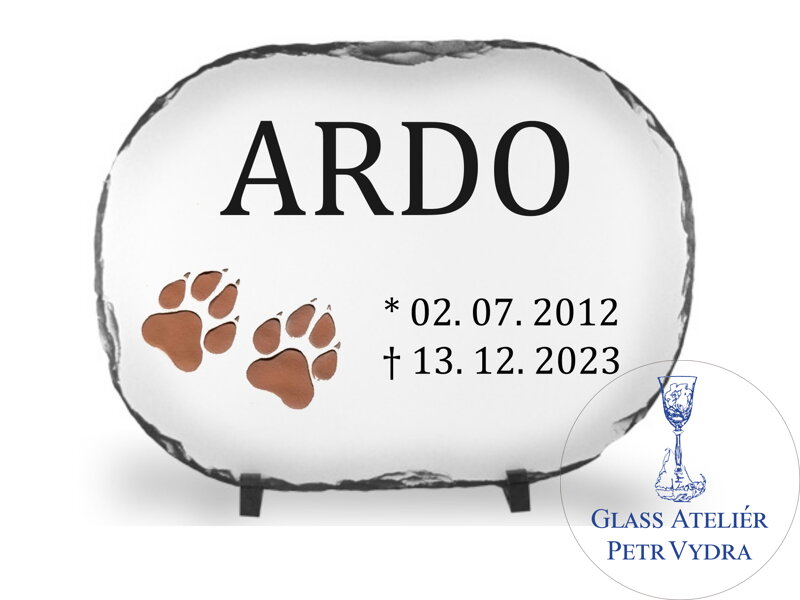 Žulový foto kámen ovál - hlava psa a nápis Žulový foto kámen ovál - hlava psa a nápis