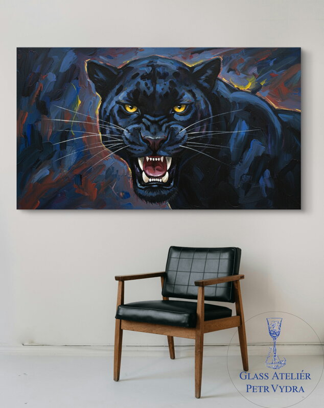 Acrylglasmalerei – Abstrakter Schwarzer Panther