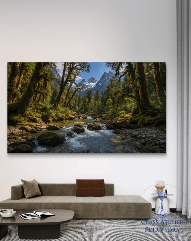 Obraz na akrylátovém skle - Abstrakce moderního umění Horský potok v lese