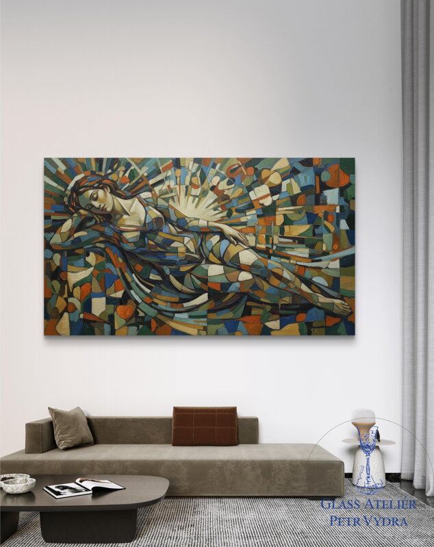 Acrylglasmalerei – Abstraktion moderner Kunst: Liegende Frau
