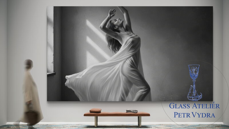 Obraz na akrylátovém skle - Černobílý obraz žena v závoji - širokoúhlé