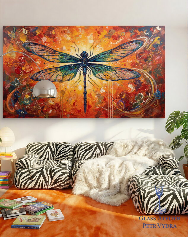 Obraz na akrylátovém skle - Abstrakce moderního umění  Vážka