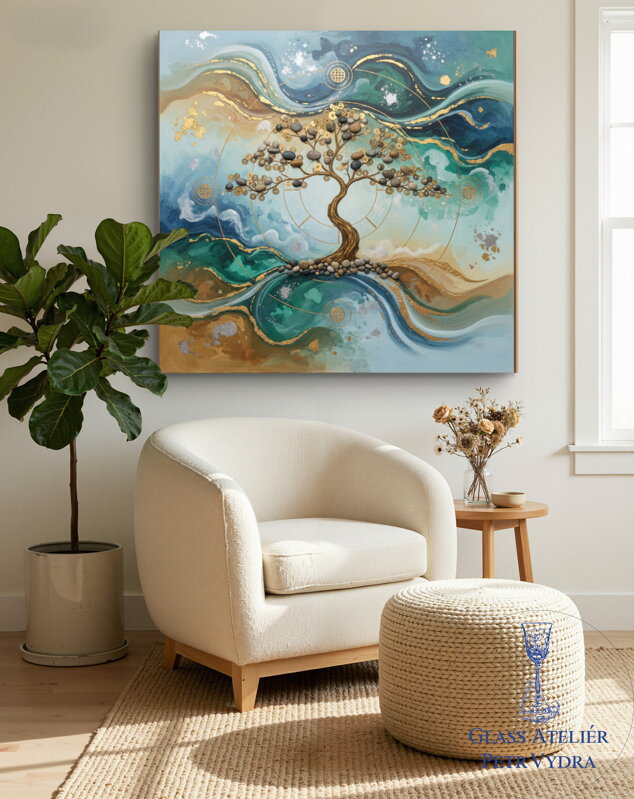 Obraz na akrylátovém skle - Digitální design Feng shui zlatý strom