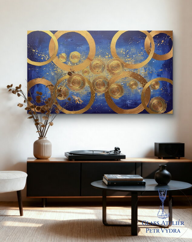 Fotoplátno -Abstrakce moderního umění Zlaté kruhy v modré