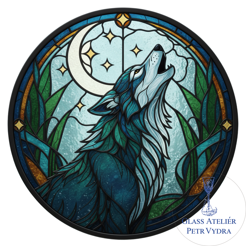 Obraz na akrylátovém skle - Secesní obraz styl vitráže vlk kruh