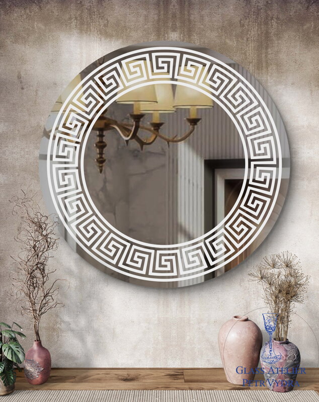 Dekorativní pískované zrcadlo s fazetou a motivem ( kulatý motiv 2 )