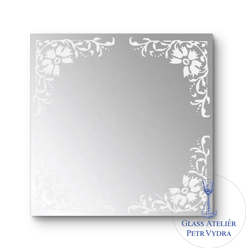 Dekorativní pískované zrcadlo s fazetou a motivem ( vzor 2 - čtverec )