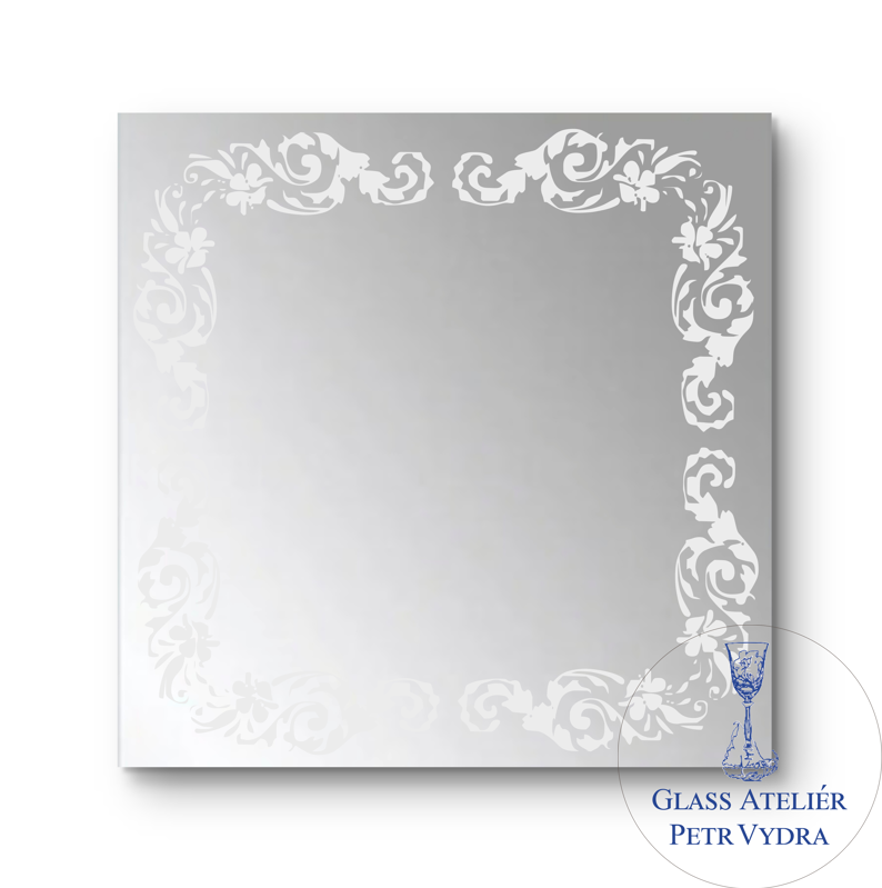 Dekorativní pískované zrcadlo s fazetou a motivem ( vzor 3 - čtverec )
