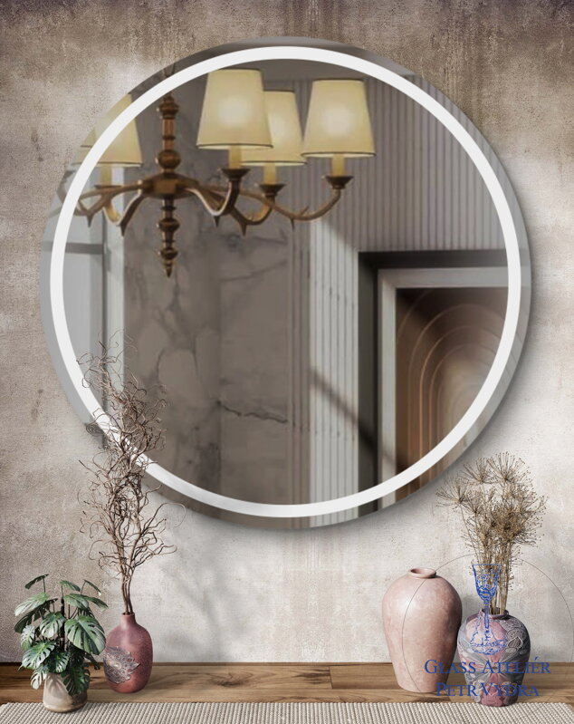 Dekorativní pískované zrcadlo s fazetou a motivem ( vzor  okrajový pruh - kruh )