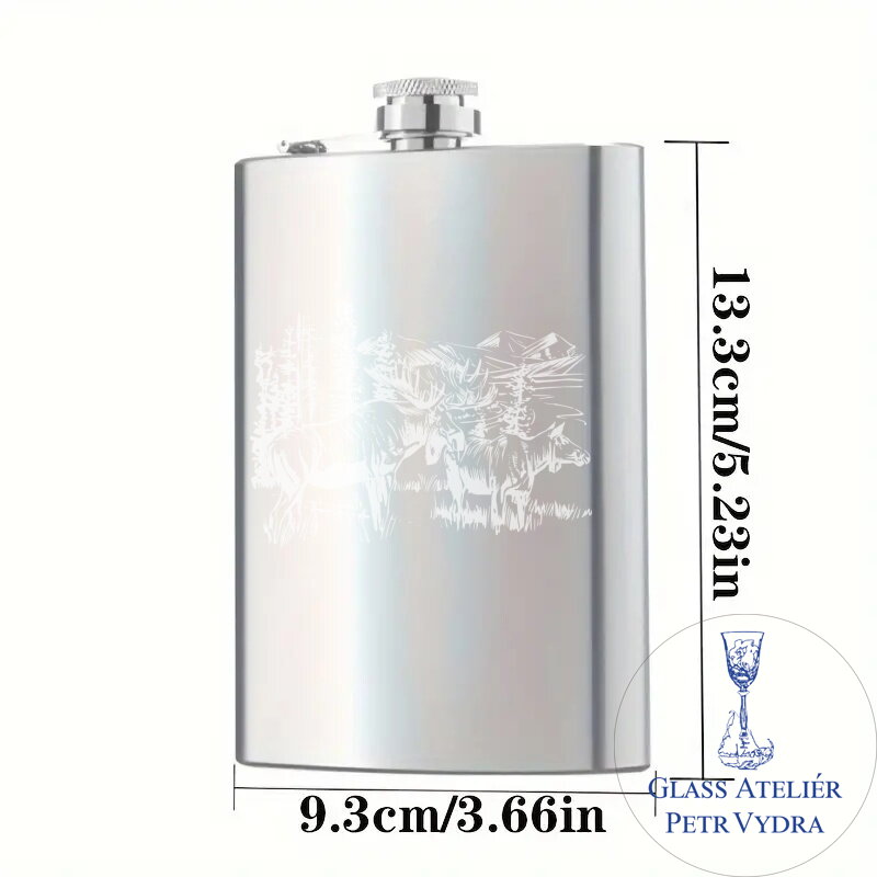 Flachmann mit dem Motiv Elch in der Natur - Metallgravur