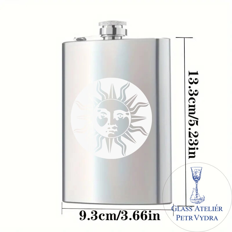 Flachmann mit dem Motiv der Sonne - Metallgravur