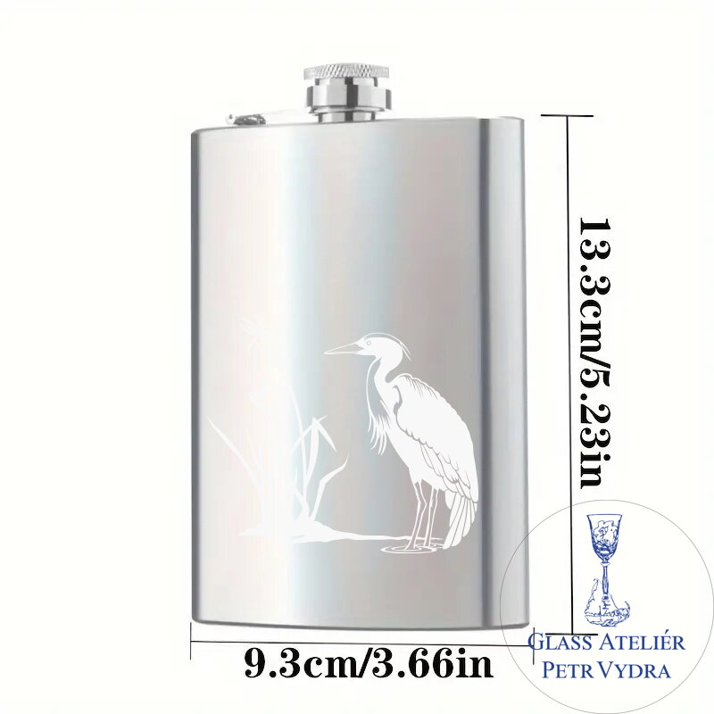 Flachmann mit Reihermotiv - Metallgravur