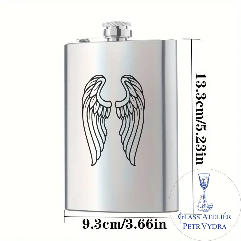 Flachmann mit Engelsflügeln - Metallgravur Flachmann mit Engelsflügeln - Metallgravur