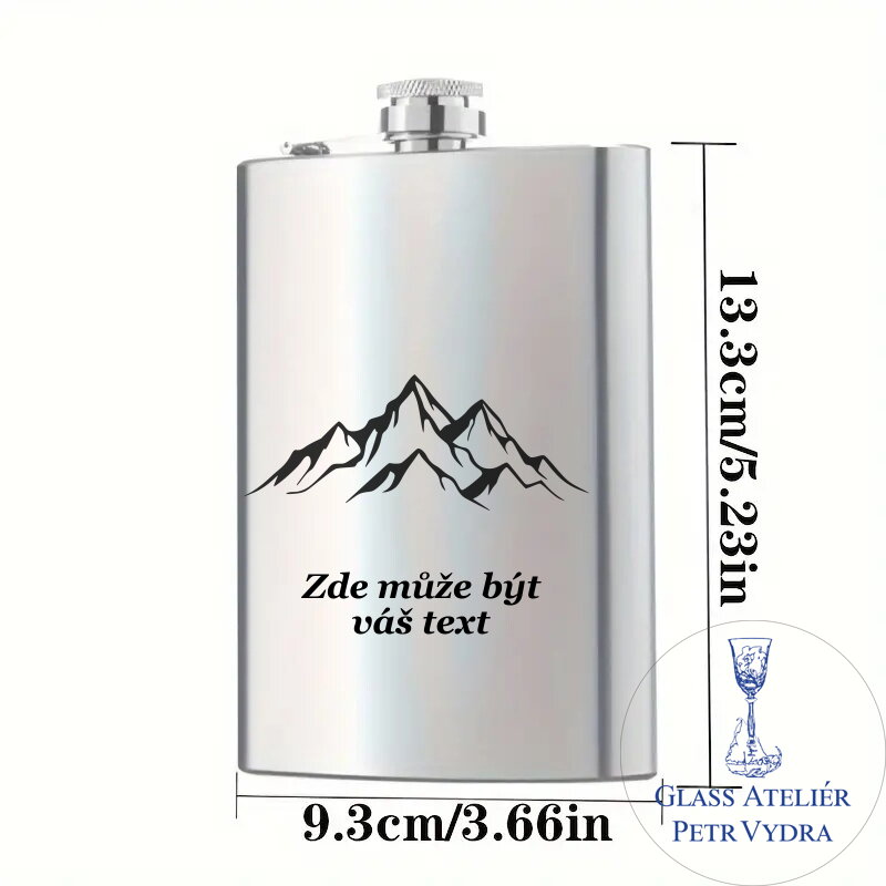 Placatka s motivem hory a text - Gravírování do kovu