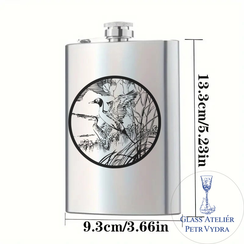 Placatka s motivem letící kachna - Gravírování do kovu Placatka s motivem letící kachna - Gravírování do kovu