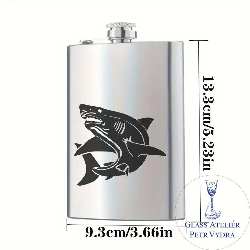 Placatka s motivem žralok - Gravírování do kovu Placatka s motivem žralok - Gravírování do kovu