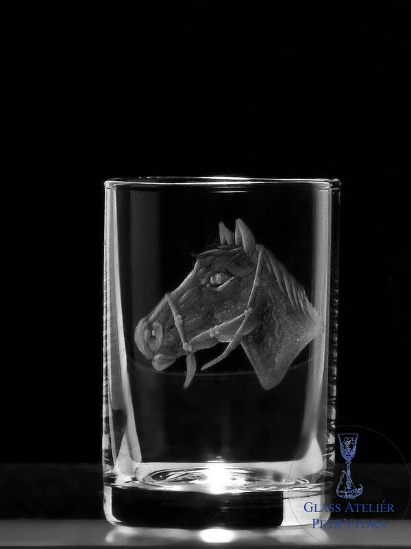2x Vodka glas Barline 40 ml - Pferd Motiv - Hand graviertes Glas
