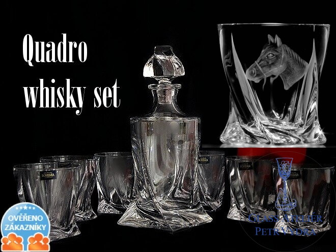 Quadro whisky set: 7x whisky pohára (850 ml) a whisky karafa (340 ml) v darčekovej krabici - motív koňa Quadro whisky set: 7x whisky pohára (850 ml) a whisky karafa (340 ml) v darčekovej krabici - motív koňa