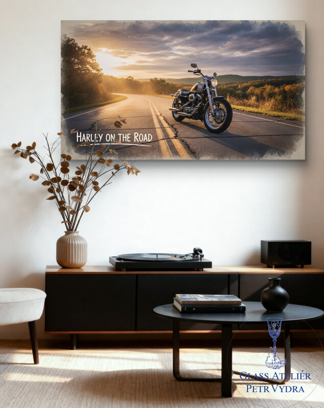 Obraz na akrylátovém skle - Cesta a Harley Davidson