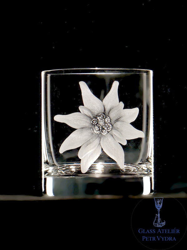 6x Whisky glas Barline 320 ml - Edelweiß Motiv - Hand graviertes Glas