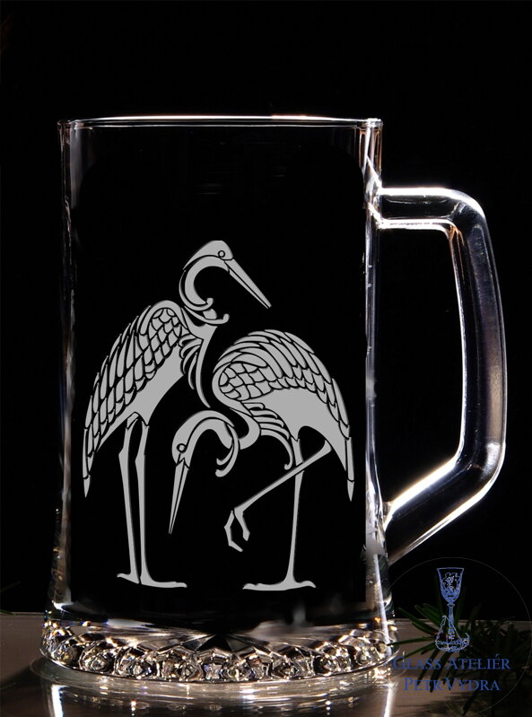 Pullitr nebo třetinka s pískovaným motivem - 2x volavka