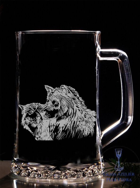 Pullitr nebo třetinka s pískovaným motivem - dva vlci