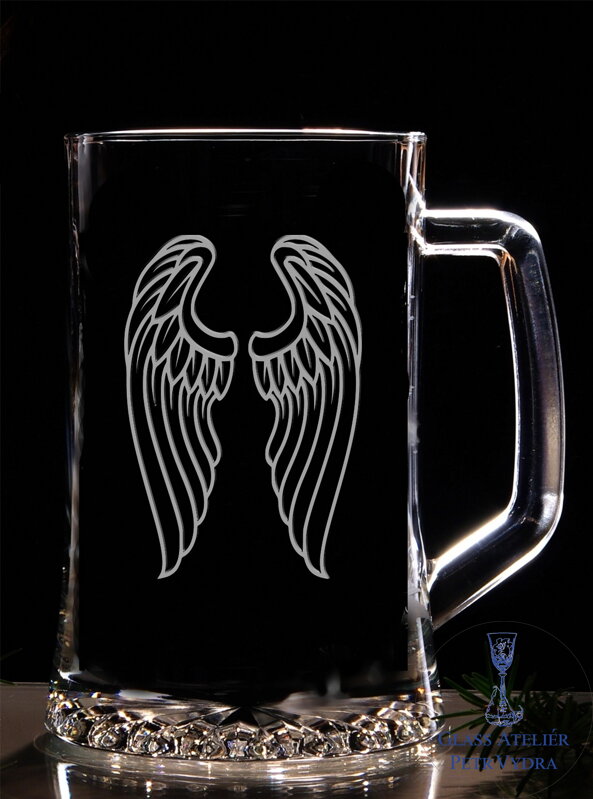 Pullitr nebo třetinka s pískovaným motivem - andělská křídla