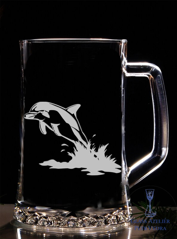 Pullitr nebo třetinka s pískovaným motivem - delfín