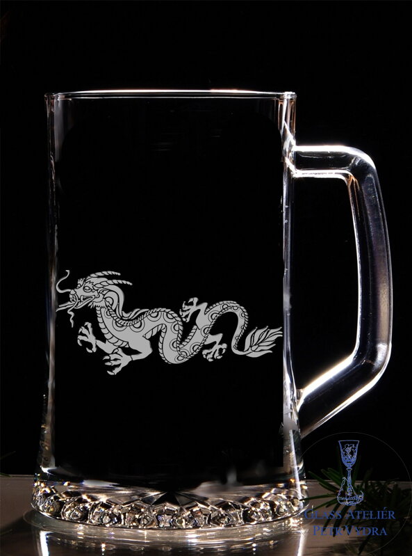 Pullitr nebo třetinka s pískovaným motivem - drak