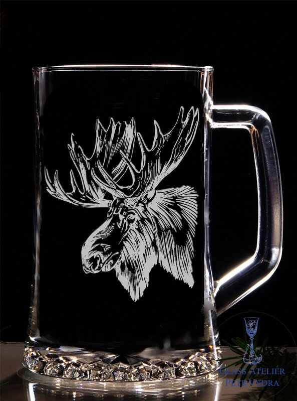 Pullitr nebo třetinka s pískovaným motivem - hlava losa