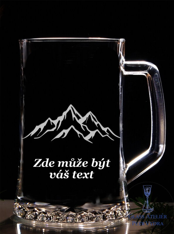 Pullitr nebo třetinka s pískovaným motivem - hory a nápis