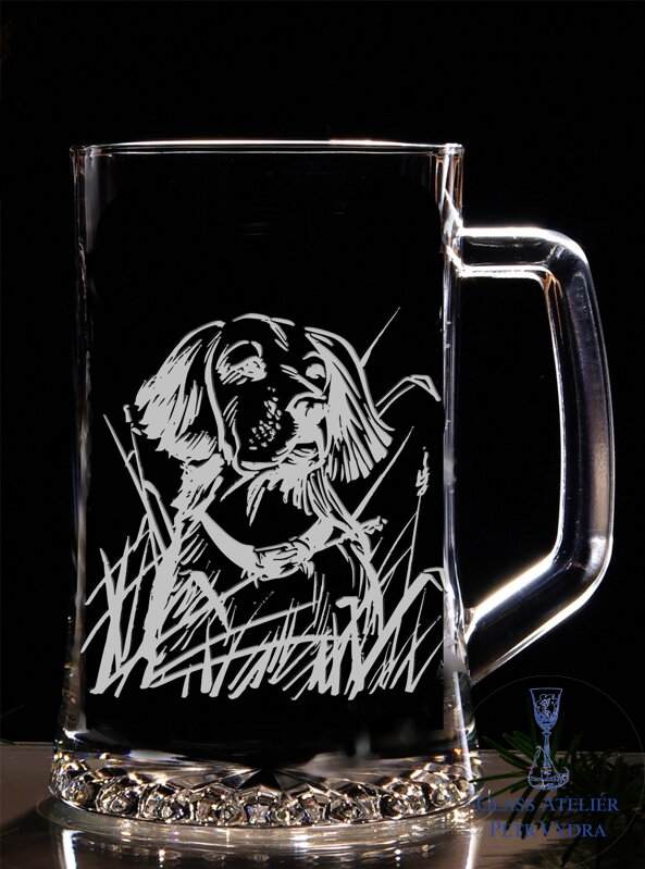 Pullitr nebo třetinka s pískovaným motivem - Lovecký pes 1