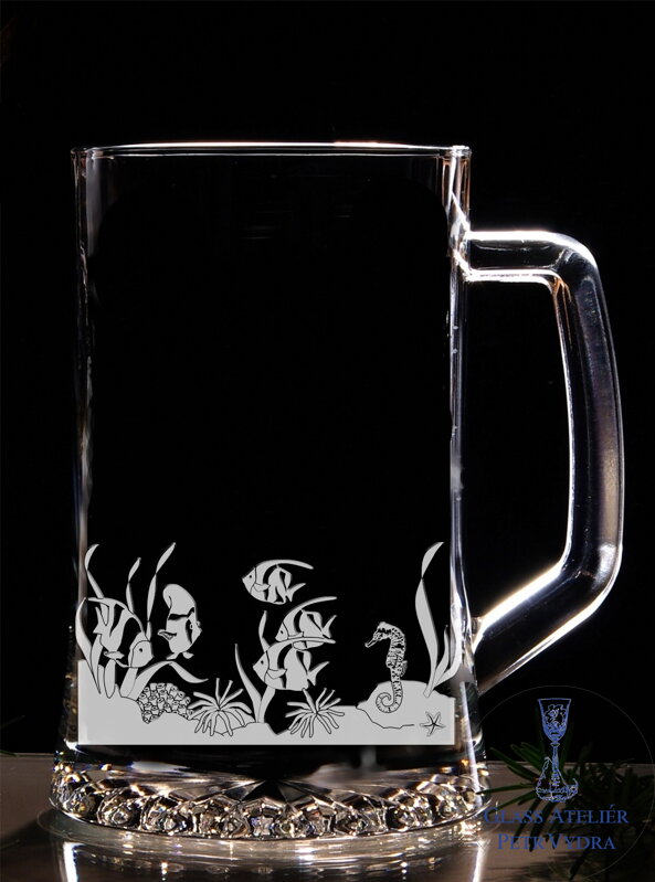 Pullitr nebo třetinka s pískovaným motivem - mořský svět