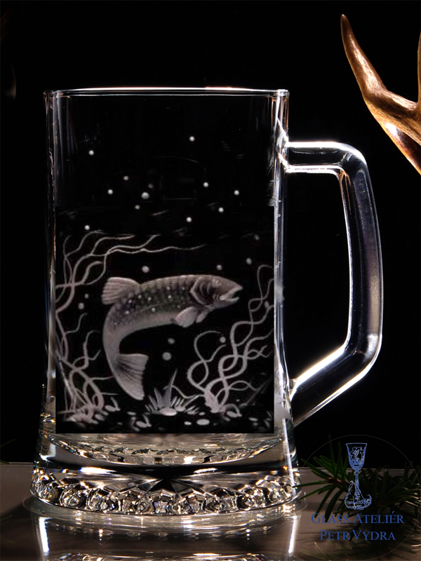 Biergläser 0,5 litre - Fisch Motive ( Forelle ) - Hand graviertes Glas